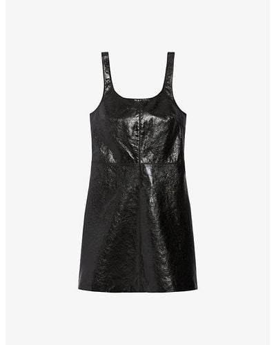 Claudie Pierlot Straight-neck A-line Leather Mini Dress - Black