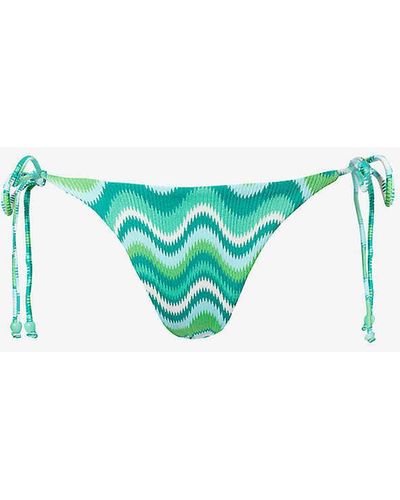 Seafolly Wave Graphic-print Bikini Bottoms - Blue