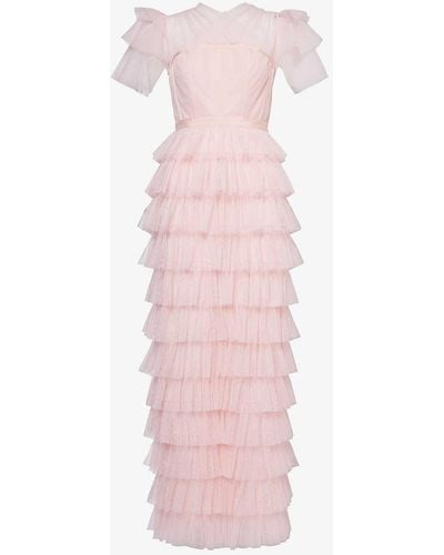 Huishan Zhang Giuliana Tiered-hem Tulle Maxi Dress - Pink