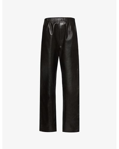 Bottega Veneta Elasticated-waist Straight-leg High-rise Leather Pants - Black