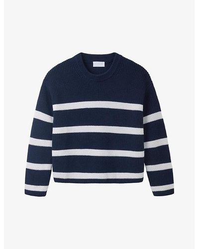 The White Company Striped Cropped Wool And Cotton Jumper - Blue