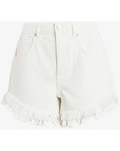AllSaints Astrid Frayed Organic-cotton Denim Shorts - White