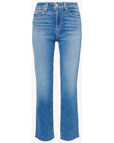 PAIGE Cindy Raw-hem Straight-leg High-rise Stretch-cotton Jeans - Blue