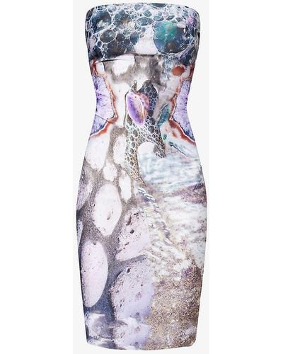 DI PETSA Sea Goddess Graphic-print Stretch-recycled-polyester Mini Dress - White