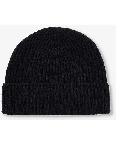 Johnstons of Elgin Ribbed-knit Folded-brim Cashmere Beanie Hat - Black