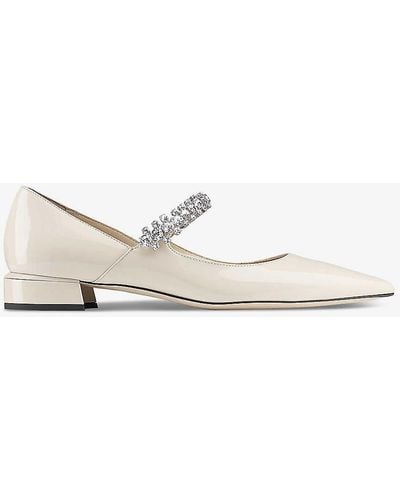 Jimmy Choo Bing 25 Crystal-embellished Patent-leather Flats - White