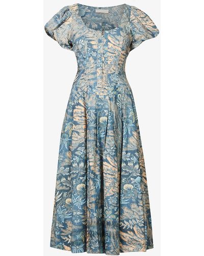 Ulla Johnson Malie A-line Cotton-poplin Maxi Dress - Blue