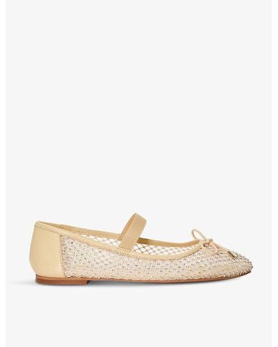 Dune Happening Crystal-embellished Faux-leather And Mesh Ballet Pumps - Natural