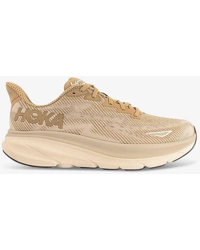 Hoka One One Clifton 9 Breathable Polyester-blend Low-top Trainers - Natural