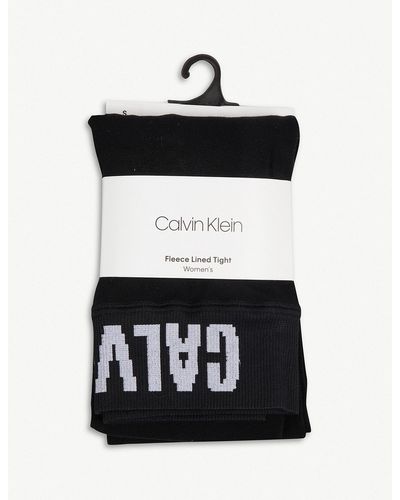 Calvin Klein Fleece-lined Logo Tights - Black