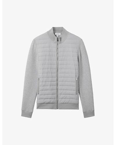 Reiss Freddie Quilted Knitted Cotton-blend Jacket - Gray