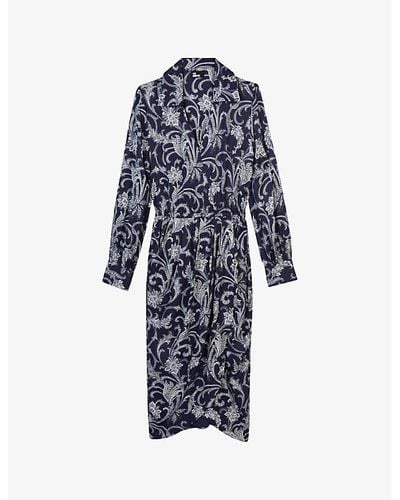 The Kooples Vy Floral-print Long-sleeve Woven Dress X - Blue
