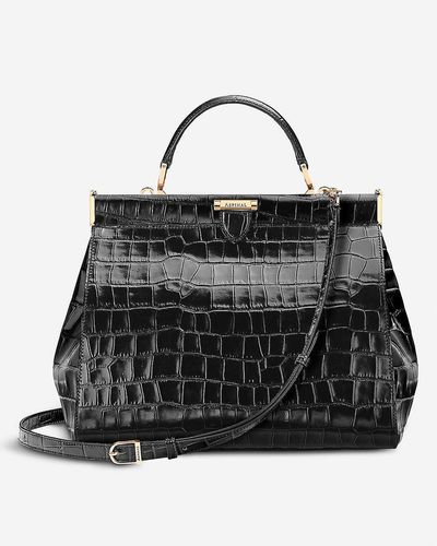 Aspinal of London The Dockery Large Croc-embossed Leather Top-handle Bag - Black