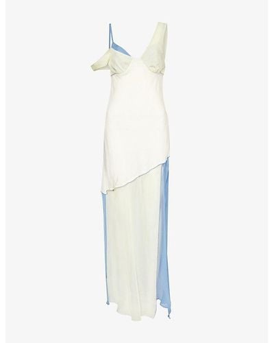 Sir. The Label V-neck Contrast-panel Silk-crepe Midi Dress - White