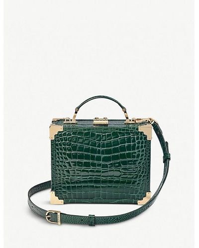 Aspinal of London Trunk Mini Croc-embossed Leather Clutch Bag - Green