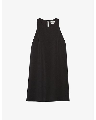 Claudie Pierlot Round-neck Belted Satin Mini Dress - Black
