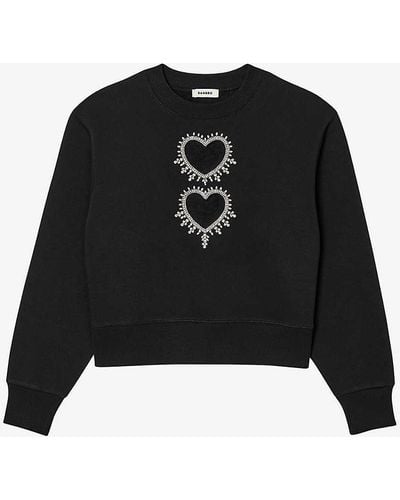 Sandro Cut-out Heart Cotton-blend Sweatshirt - Black