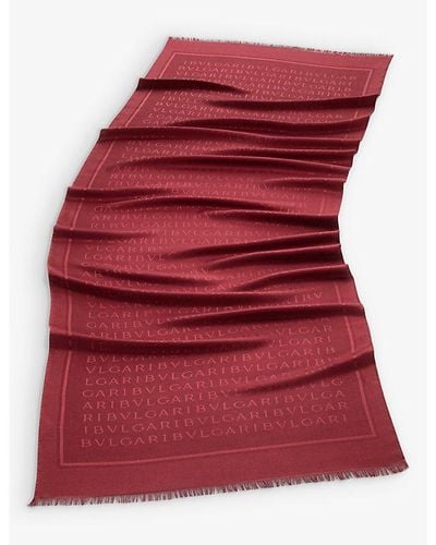 BVLGARI Lettere Maxi Logo-pattern Wool And Silk Stole - Red