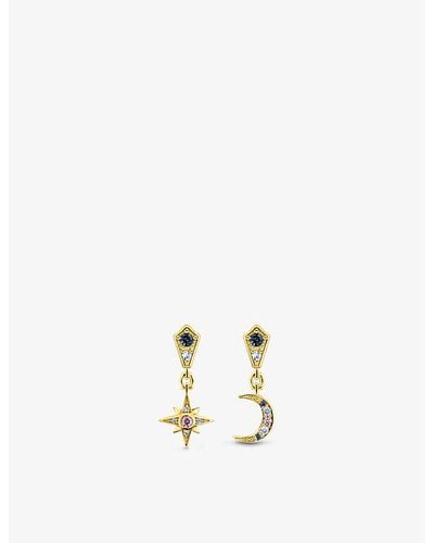 Thomas Sabo Royalty Star And Moon 18ct Yellow Gold-plated Sterling-silver And -stoned Drop Earrings - Metallic