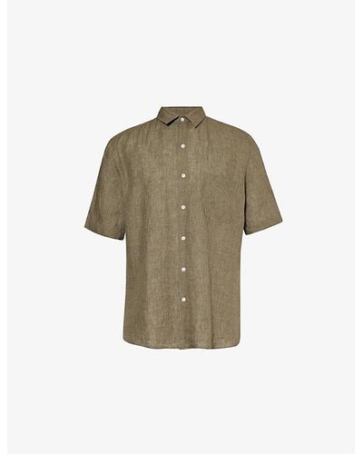 Sunspel Regular-fit Short-sleeve Linen Shirt - Green
