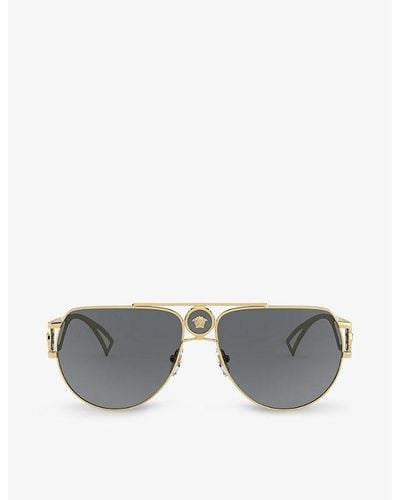 Versace Ve2225 Aviator-frame Glass And Metal Sunglasses - Metallic