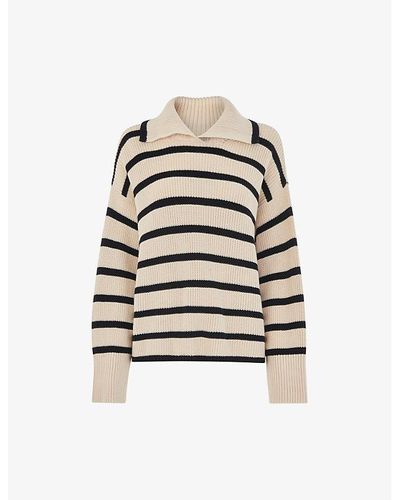 Whistles Oversized-collar Stripe Cotton Sweater - White