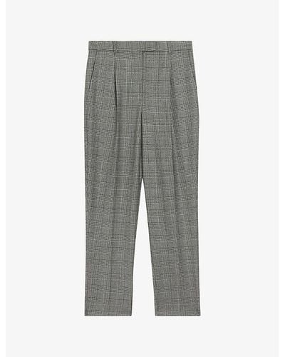 Ted Baker Jommial Check-print Pleated Wool-blend Pants - Grey
