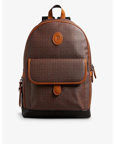 Ted Baker Trayton T Monogram-print Faux-leather Backpack - Brown