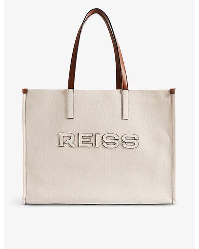 Reiss Lola Logo-embroidered Cotton Tote - Natural