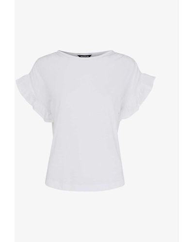 Whistles Frilled-sleeve Drawstring-shoulder Cotton Top - White