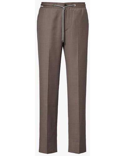 Corneliani Drawstring-waistband Slip-pocket Regular-fit Straight-leg Wool Trousers - Grey