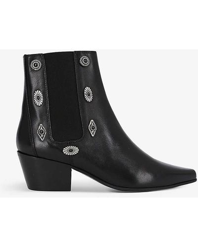 The Kooples Stud-embellished Pointed-toe Leather Ankle Boots - Black