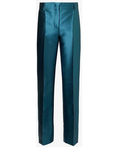 Alberta Ferretti Straight-leg Mid-rise Woven-blend Trousers - Blue