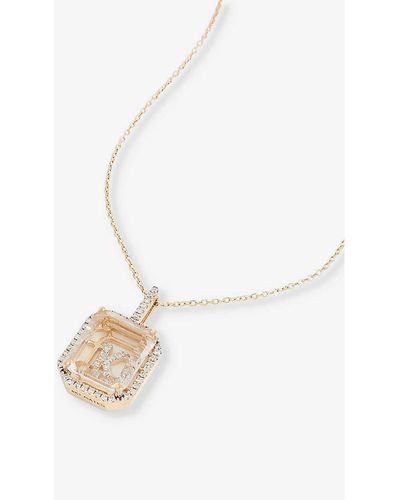Mateo Secret K 14ct Yellow-gold, 0.28ct Diamond And Quartz Pendant Necklace - White