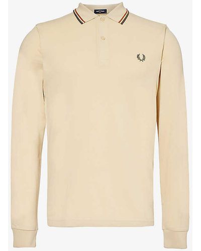 Fred Perry Contrast-tipped Long-sleeved Cotton-piqué Polo Shirt X - Natural