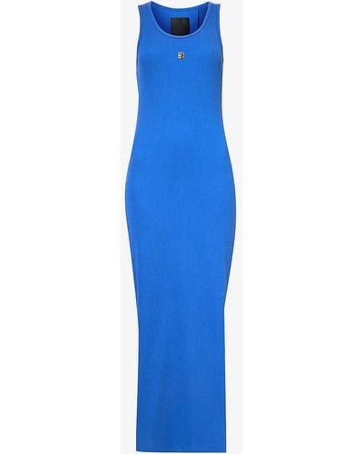 Givenchy Logo-plaque Ribbed Stretch-cotton Tank Maxi Dress - Blue