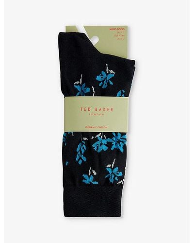 Ted Baker Sokkten Floral-pattern Stretch-knit Socks - Black