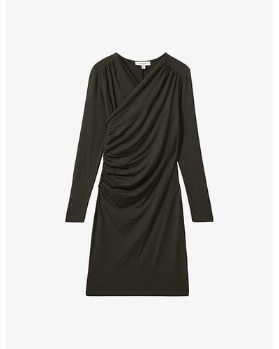 Reiss Lisa Ruched Long-sleeved Jersey Mini Dress - Black