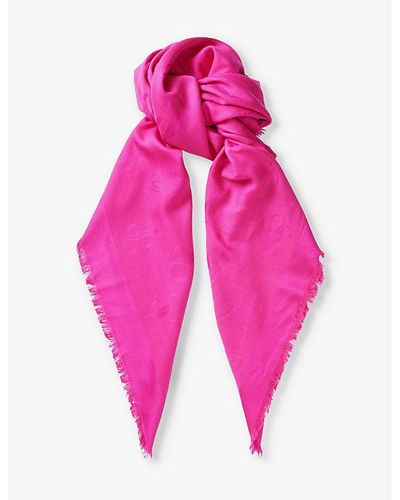 Jimmy Choo Emani Brand-print Silk-blend Scarf - Pink