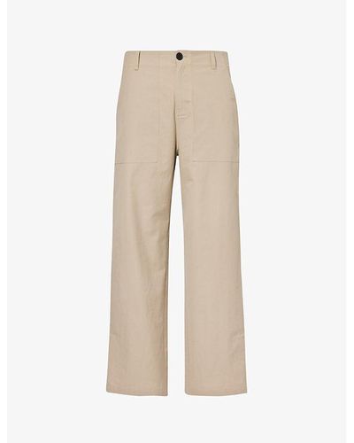 FRAME Traveller Contrast-button Wide-leg Mid-rise Cotton Pants - Natural