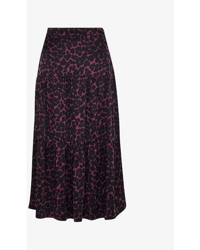 Whistles Leopard-print High-waist Woven Midi Skirt - Purple