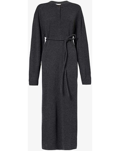 LeKasha Darhan Tie-waist Organic-cashmere Knitted Maxi Dress - Black