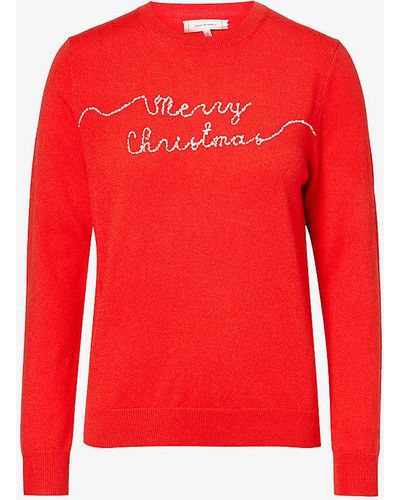 Chinti & Parker Merry Christmas Purl-knit Wool And Cashmere Jumper - Red