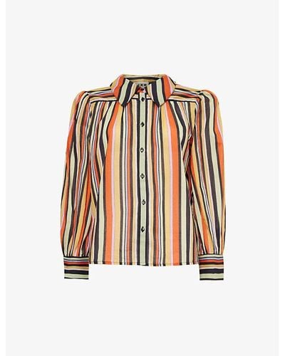 RIXO London Blake Puffed-shoulder Striped Cotton Shirt - Brown