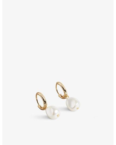 Ted Baker Periaa Brass And Faux-pearl huggie Earrings - White