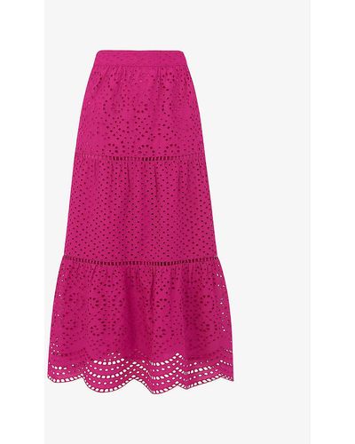 Whistles Broderie-anglaise Tiered Cotton Midi Skirt - Pink