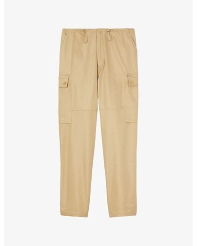 Sandro Patch-pocket Elasticated-waist Cotton-blend Cargo Pants - Natural