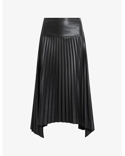 AllSaints Sylvy High-rise Pleated Faux-leather Midi Skirt - Black