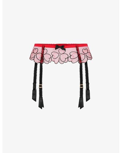 Agent Provocateur Maysie Heart-embroide Mesh Suspenders - Red