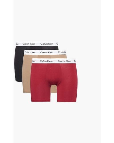 Calvin Klein Branded-waistband Pack Of Three Stretch-cotton Boxer Briefs - Red